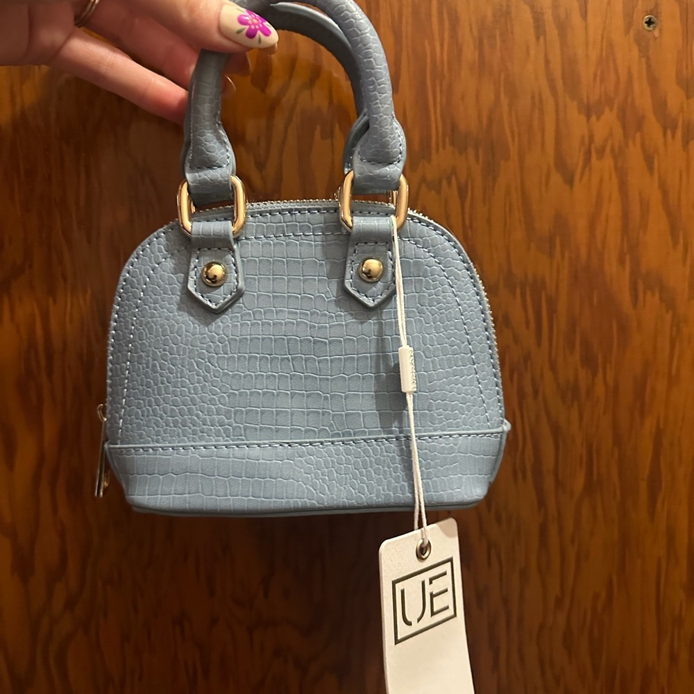 UE Light Blue Crocodile-Embossed Mini Bag